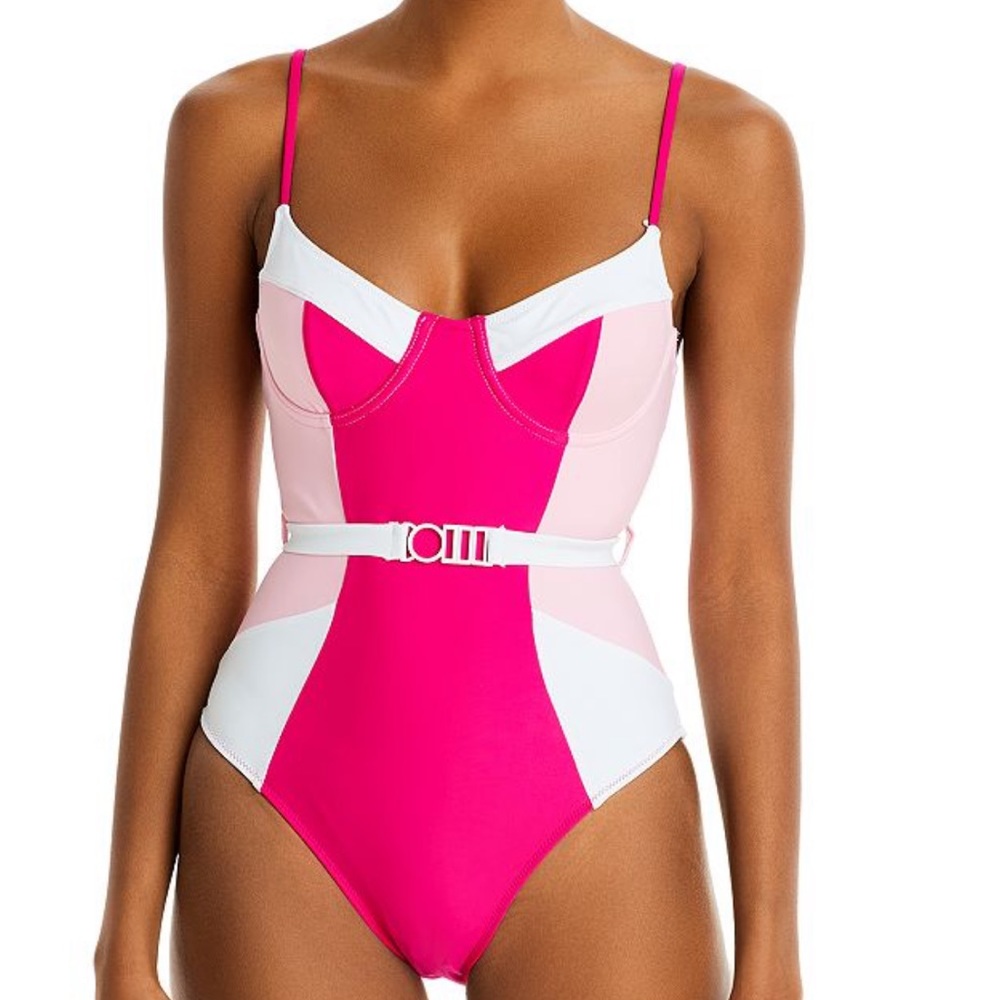 NWT SOLID & STRIPED the spencer colorblock strawberry/Cotten candy swimsuit